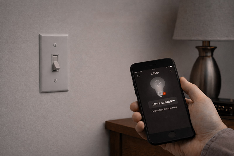 A smart bulb lamp stopped working because the wall switch got turned off.